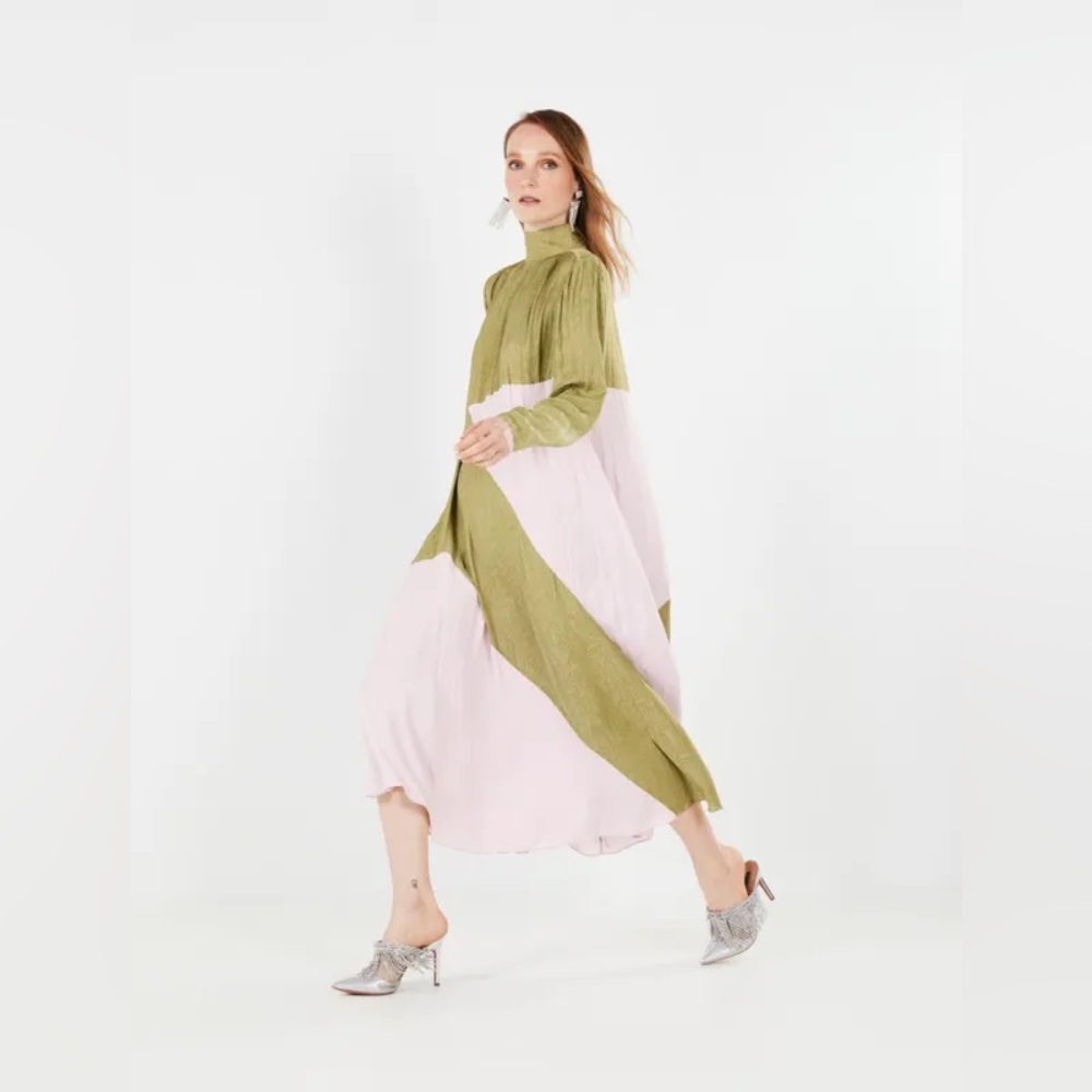 Green and Pink Long Sleeve Dress